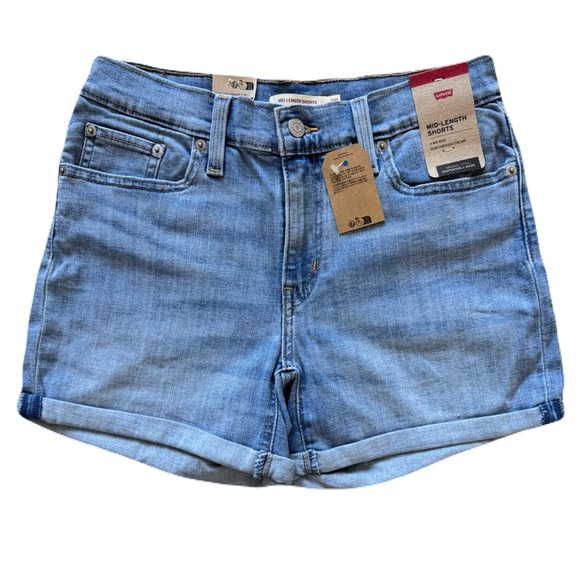 NWT Women's Levi's Mid Length Classic Blue Jean Shorts with Frayed Hem Size 28 - Picture 4 of 10